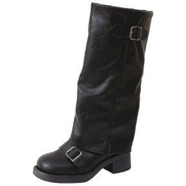 Nowe Vintage Damskie Kozaki Za Kolano Na Grubej Podeszwie Modne Damskie Buty JeźDzieckie Z Klamrą Botki DłUgie Botas De Inverno Feminina 39 Gray-image