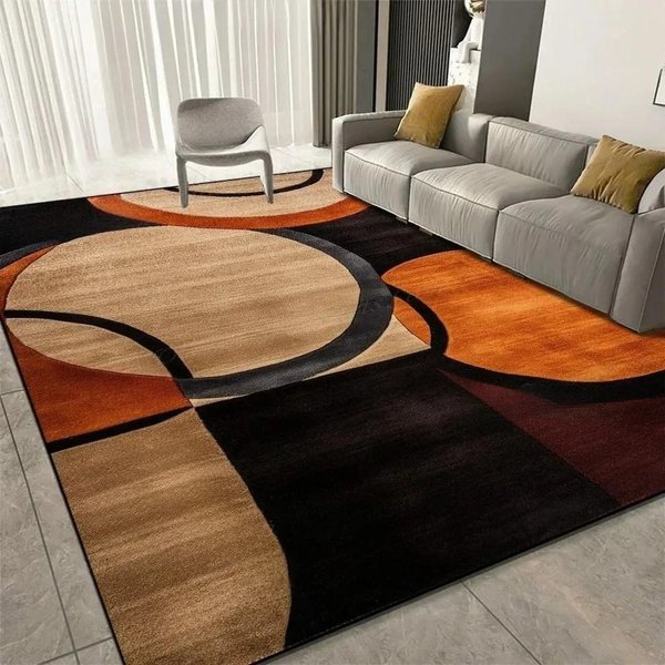 Nowoczesny Dywan Z Falistym Wzorem AntypośLizgowy PomarańCzowo-BeżOwo-Czarny Abstrakcyjny Geometryczny Dywanik Do Salonu Sypialni 120X160CM-image