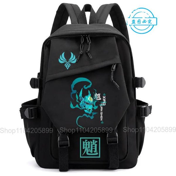 Mochila Genshin Impact Anime Xiao Mochila Estudiantes Bolso Escolar Cosplay NiñOs NiñAs Dibujos Animados Mochila Para Libros Viaje PortáTil Rucksack Regalos 12 Inches-image