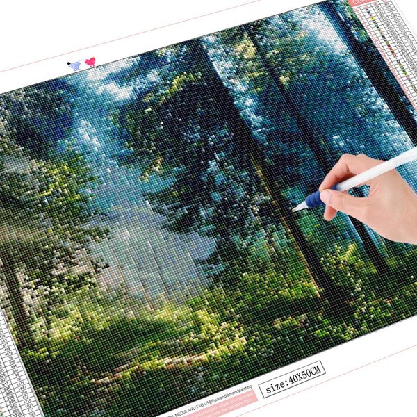 DIY Diamentowe Malowanie Krajobrazu PełNe WiertłO OkrąGłY Diamentowy Haft LeśNy śCieg KrzyżYkowy 20X30CM Gray-image