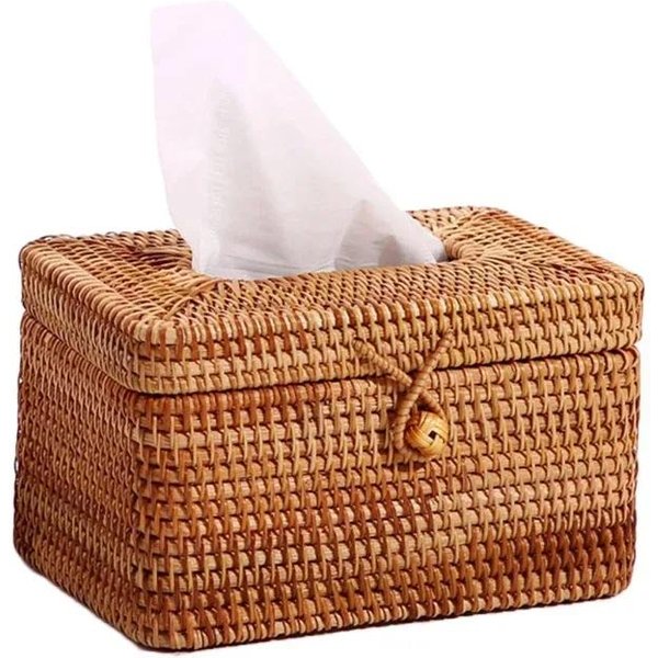 Caja De PañUelos De RatáN Hecha A Mano De Estilo Sencillo, Dispensador De Papel HigiéNico Para BañO, Hogar, Oficina, Hotel, Contenedor Para Guardar Servilletas Beige-image
