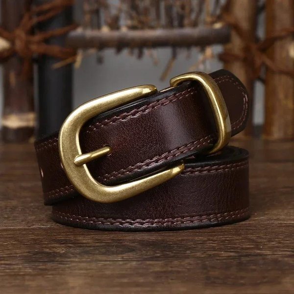 2.8 CM Czysta SkóRa BydlęCa Prawdziwa SkóRa Damskie Wysokiej JakośCi Paski Do JeansóW MosiężNa Klamra Kowbojskie Paski Designerskie Dla Kobiet Luksusowe 110Cm Black-image