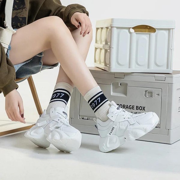 7Cm SkóRa Naturalna Wulkanizowana Wiosna Jesień Casualowe Platforma Koturnowe Grube Sneakersy Konturowane Modne Wysokie Obcasy Damskie Buty 40-image
