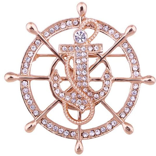 Nowa Wysokiej Klasy KryształOwa Broszka Pin Kotwica Steru MęSki Garnitur Klapa Odznaka Korsarz Luksusowa BiżUteria Akcesoria White-image