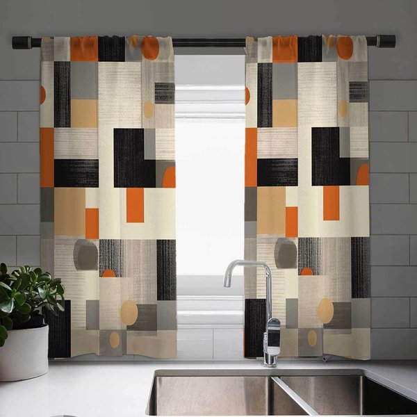 Juego De 2 Piezas Cortinas Estampadas Florales GeoméTricas DiseñO De Bolsillo Para Barra PoliéSter Para Sala De Estar Dormitorio Cocina MáS - Cuidado FáCil 100W130H(Cm)40X51In&Grommet Top-image