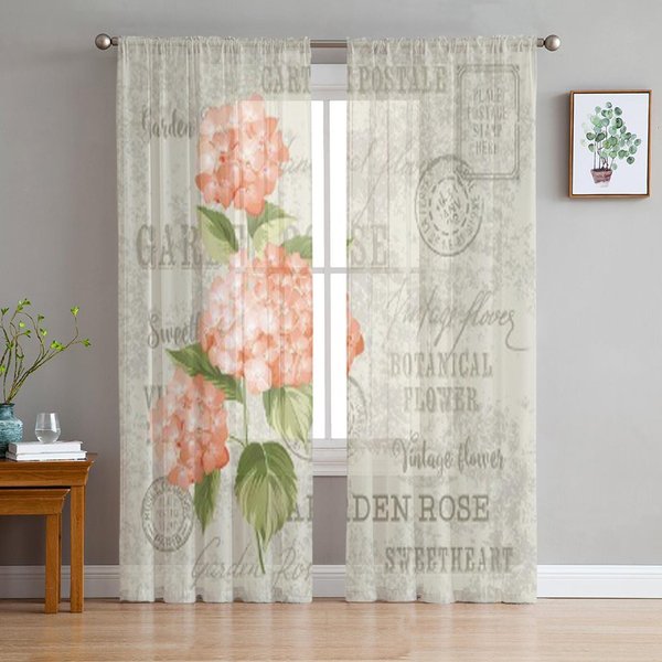 Cortinas De Tul Transparente Con DiseñO De Flores Rojas Para Sala De Estar El Dormitorio Modernas De Gasa Voile Organza DecoracióN Drapeados 135W X 114H(Cm) White-image