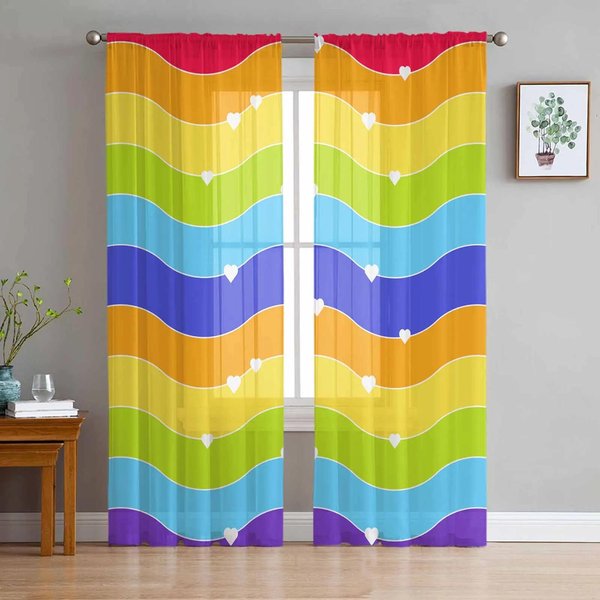 TęCzowe Kolorowe Paski Przezroczyste ZasłOny Do Dekoracji Sypialni Salonu ZasłOna Okienna Do Kuchni Tiul Woal Organza Draperie W135 X H115Cm X1&Grommet Top-image