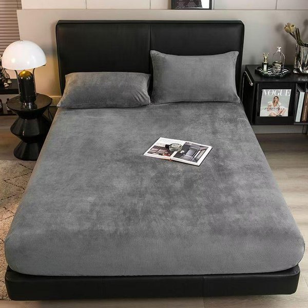 Zimowe CiepłE Pluszowe PrześCieradłO Z Gumką Elastyczny Pokrowiec Na Materac Puszysty Aksamitny Polarowa PośCiel Dla Pary Termiczne PodwóJne ŁóżKo King Size Only 2 Pcs Pillowcase Light W Kolorze Szarym-image