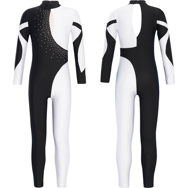 Kombinezony Gimnastyczne Dla Dzieci BłYszcząCe Rhinestone łYżWiarstwo Body Dziewczyny Z DłUgim RęKawem Taniec Baletowy Trykoty CałEgo CiałA Unitards 13-14 Years-image