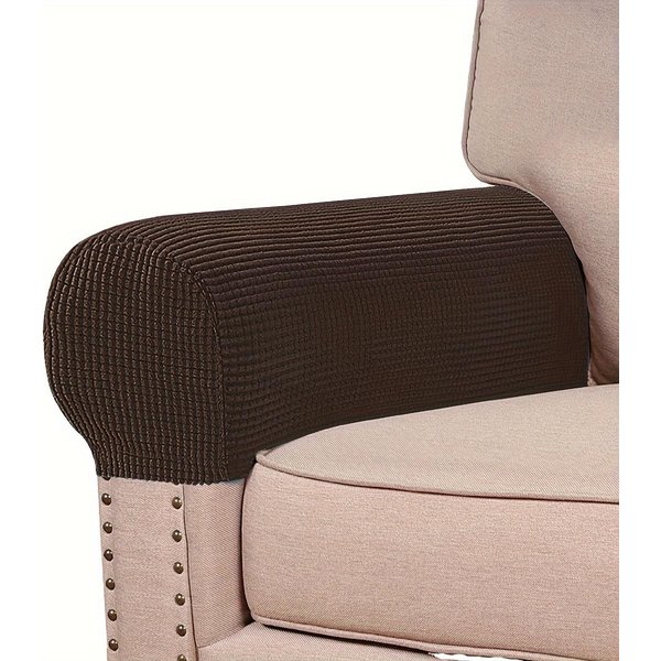 2 Piezas/Juego Fundas CláSicas EláSticas De Terciopelo Para Reposabrazos De Sofá, Funda EláStica Ajustada Con Banda EláStica, Protector De Muebles Para Silla, Sofá MarróN-image