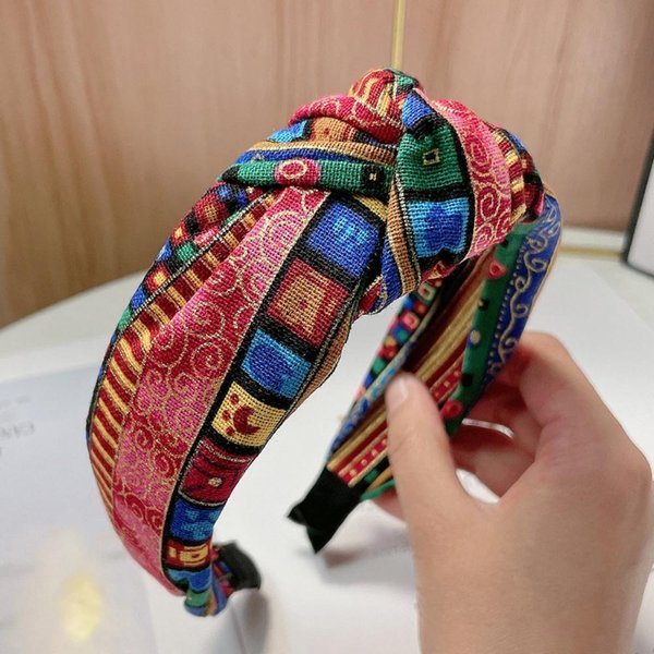 Diademas Vintage Para Mujer Bordado ÉTnico Bohemio Flores Bandas Para El Cabello De NiñAs Diadema Ancha Aro Para El Cabello Accesorios Para El Cabello Black-image