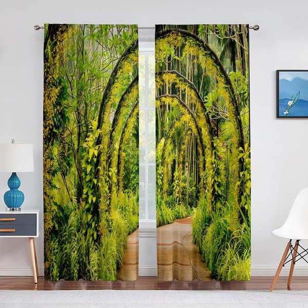 Flores Rosas, Flores De Cerezo, Parque, áRboles Florales De Primavera, Cortinas De Tul Para Sala De Estar, Cortina De Gasa Transparente Para Cocina Y Dormitorio 1 PCS W100Xh250Cm&Grommet Top-image