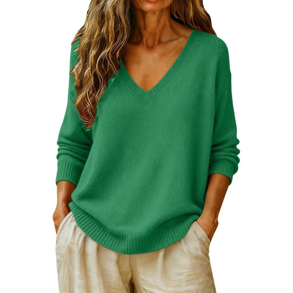 SuéTer Casual De Punto Para Mujer Con Cuello En V De Manga Larga Holgado Xxxl Verde-image