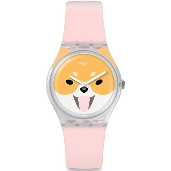 Swatch Originals Series Movimiento De Cuarzo Akita JuguetóN Reloj Lindo 34 Mm Esfera Amarilla Caja De PláStico Correa De Silicona Relojes Unisex GE279 Pink White-image