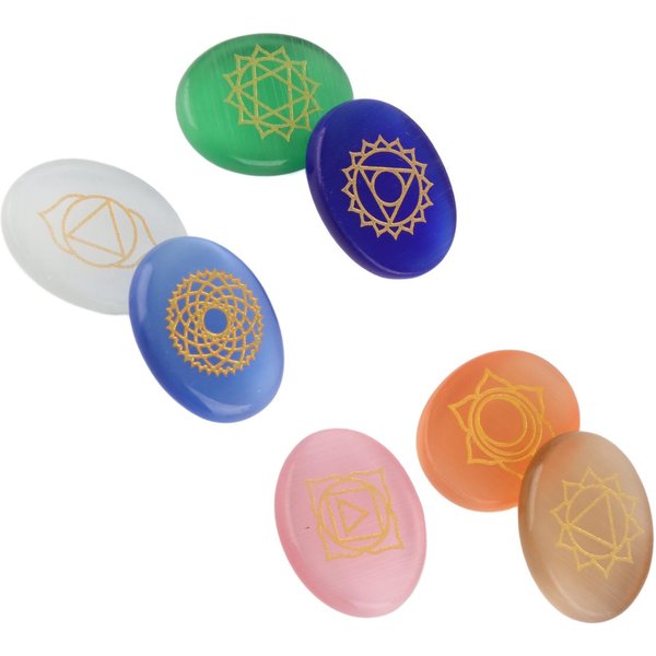 Juego De 7 Piedras De Palma Grabadas Para MeditacióN, SanacióN Espiritual, Cristal De Chakra Reiki-image