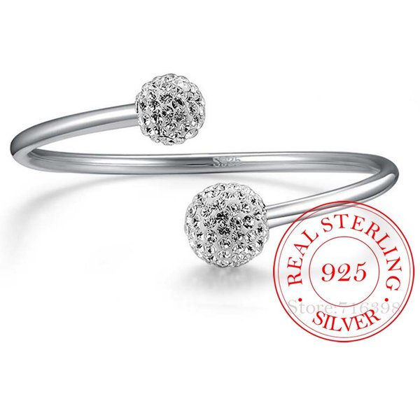 Bransoletki Ze Srebra PróBy 925 Z KryształOwą Kulą, Otwarte Bransoletki Mankietowe, BiżUteria, Pulseras Dla Kobiet White-image