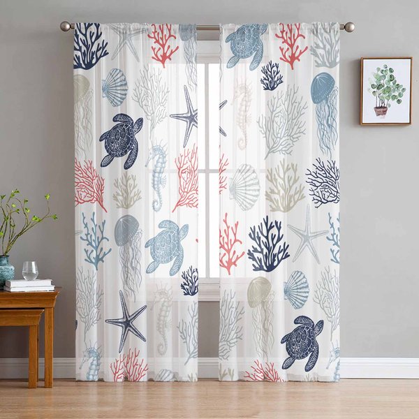 ŻółWie Morskie Rozgwiazdy Meduzy Korale Muszle Koniki Morskie Przezroczyste ZasłOny ZasłOny Okienne Do Salonu ZasłOny Tiulowe Woalowe Do Kuchni W135 X H215Cm X1-image