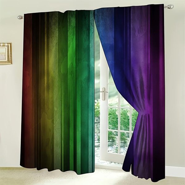 2 Piezas Cortina De Color Degradado Estilo Simple Con Bolsillo Para Barra, Tratamiento De Ventana Para DecoracióN De Sala De Estar Dormitorio Residencia De Estudiantes DecoracióN Del Hogar W50 X H130(Cm)X2&Grommet Top-image