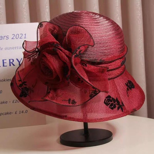 Sombrero De Sol Para Mujer Verano Organza Flor Pescador Viaje Vacaciones Sombrilla Anti UV Sombrero Retro M(56-58CM) Black-image