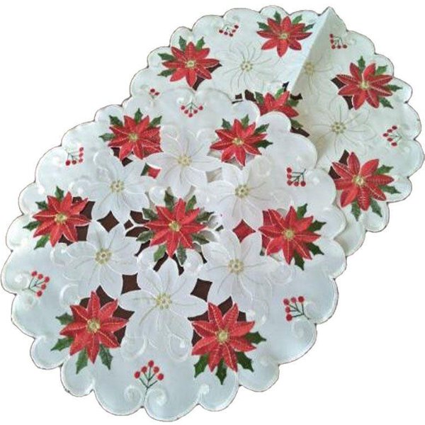 Popular Flor De Pascua De Navidad Bordado Mantel Individual De Mesa Mantel Individual De Tela Posavasos Cocina DecoracióN Y Accesorios De Mesa Rectangle 40X90CM-image