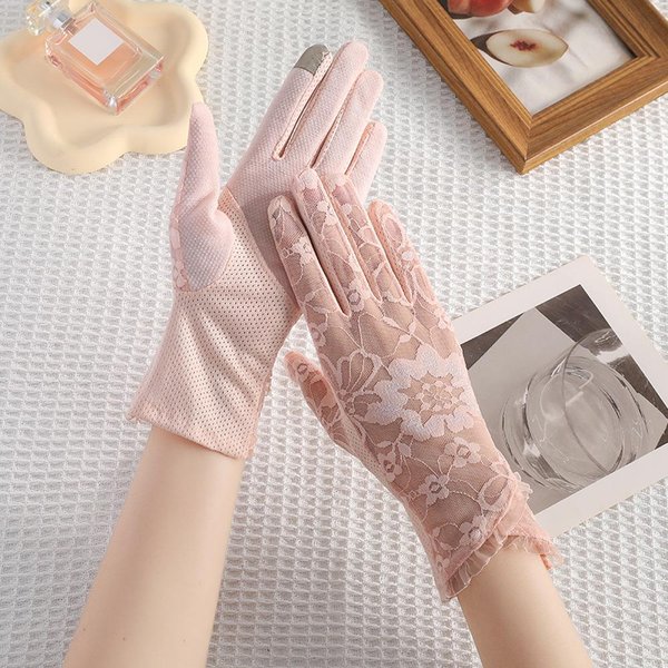 Guantes De Encaje Antideslizantes Para Verano, De Pantalla TáCtil En Todos Los Dedos, Con ProteccióN Solar Para Montar, Conducir Al Aire Libre, Guantes De Seda Helada Anti Ultravioleta One Size Gray-image