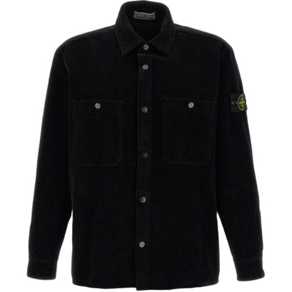 Stone Island FW25 Sztruksowa Naszywka Z Logo Przednie PodwóJne Kieszenie Dwukierunkowy Zamek DłUgi RęKaw Kurtka Koszula MęSkie Kurtki K2S151200012S0212-V0029 XL Black-image