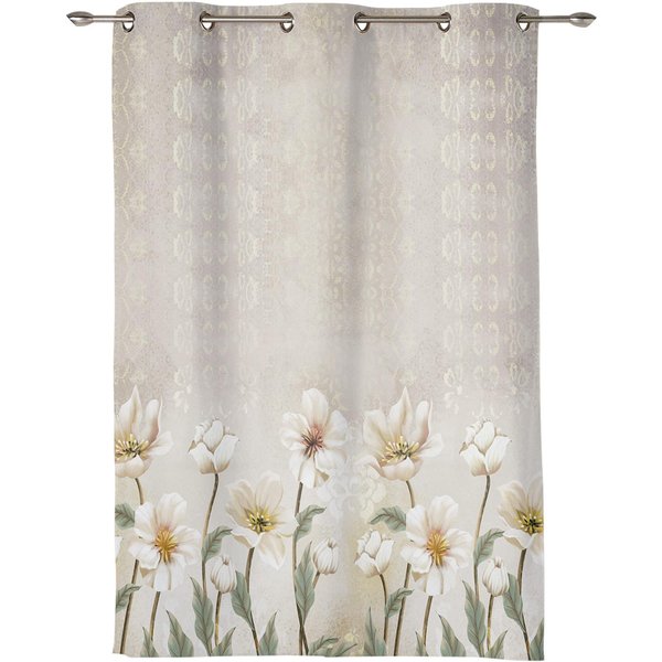 Cortinas De Ventana Con Hojas De Flores Rosas Para Sala De Estar Dormitorio De Lujo Cortinas Cocina Persianas Cortinas 135W X 60H(Cm) X1 White-image
