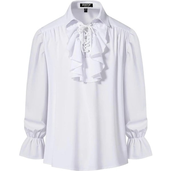 Lisdinojemitop Camisa Con Volantes De Pirata Vampiro Para Hombre PuñO EláStico Poeta Victoriano Steampunk Renacentista Medieval Disfraz Cosplay XXS Blanco-image