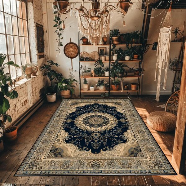 Vintage Perski Dywan KróTkowłOsy AntypośLizgowy Zmywalny Dywanik Do Salonu Sypialni Dekoracja Domowa Mata PodłOgowa 60X90Cm Door Mat Black-image