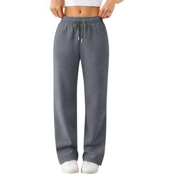 Damskie Spodnie Dresowe Z Szerokimi Nogawkami, Ocieplane Polarem, LuźNe, Proste, Casualowe, Sportowe Spodnie Typu Jogger Z Kieszeniami XL Gray-image