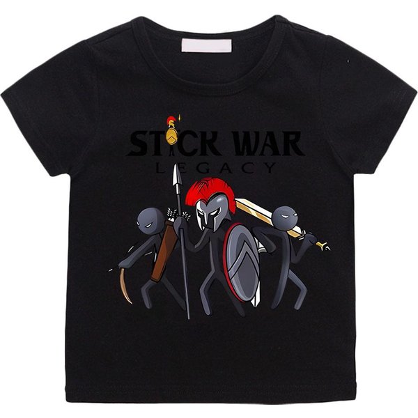 Hot Game Stick War Cartoon Graphic T-Shirt DziecięCy Dziewczynki Cartoon KróTki RęKaw Ubrania ChłOpcy Streetwear MięKkie Koszulki T-Shirt 120 Czarny-image