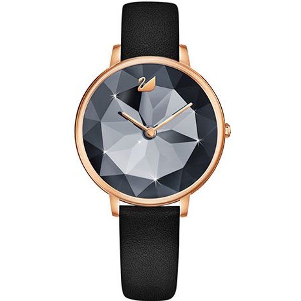 Zegarek Swarovski Crystal Lake Mechanizm Kwarcowy SkóRzany Pasek Czarna Tarcza Elegancki Modny Czarny Zegarek Damskie Zegarki 5416009 Black Dial-image