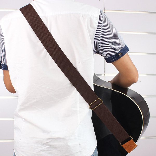 Irin Regulowany Pasek Z Tkanego BawełNianego Paska Gitarowego Ze SkóRzanymi KońCóWkami Do Elektrycznych Gitar Akustycznych Typu Folk Kawowy-image