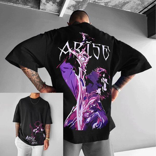 2026 Anime Solo Leveling Arise Camisetas De Hombre Estampadas Oversize Verano Y2K Mujer Camiseta De AlgodóN De Manga Corta Tops Casuales De AlgodóN Streetwear L Black-image