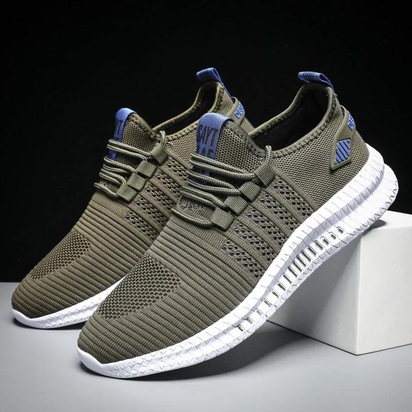 Zapatillas Casuales De Malla Para Hombre Moda Con Cordones Transpirables Ligeras Zapatillas Para Caminar Zapatos De Hombre Tallas Grandes Zapatos De Tenis De Verano 40 Verde Del EjéRcito-image