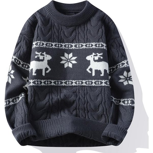 Jesienno-Zimowy MęSki Swobodny Sweter Z Dzianiny MęSkie Grube CiepłE Swetry MęSkie śWiąTeczny Sweter Xxxxl Szary-image