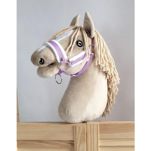 Caballo De Palo A3 Morado, Cabestro De Caballo Ajustable Con Pelo Blanco-image