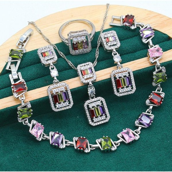 Pulsera, Collar, Pendientes Y Anillo De Circonita AntialéRgicos De Moda En Europa Y Estados Unidos. 10 Yards Gray-image
