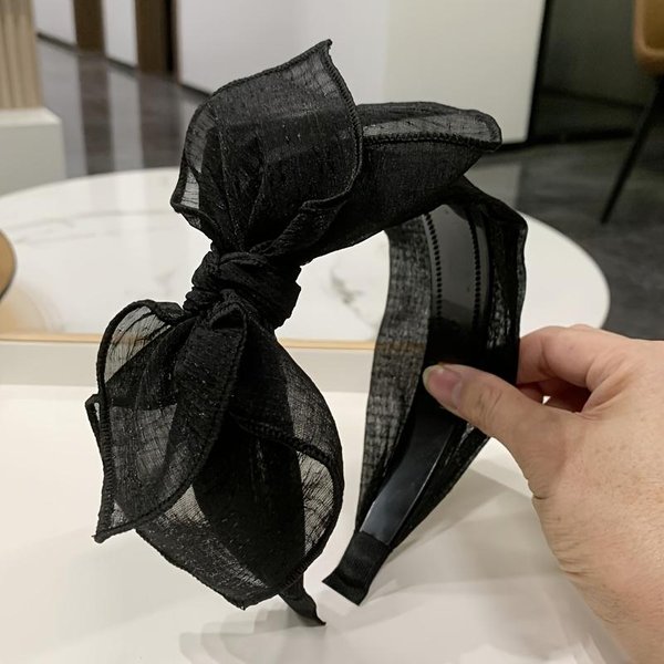 Elegancka DwupięTrowa Opaska Do WłOsóW Z Kokardą - AntypośLizgowa Opaska WłOsy Z, Czarna/, Na Wesele, Imprezę, Na Co Dzień - Formalny I Codzienny Dodatek Do Fryzury Czarny-image