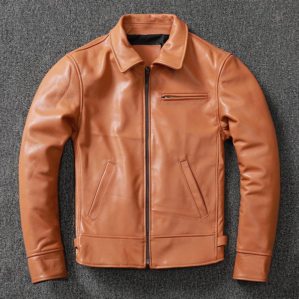 Chaqueta De Cuero Genuino De Vacuno Para JóVenes Chaqueta De Esmoquin Corta De Cuero De Vacuno Puro De Primera Capa Para Hombre Chaqueta Slim 5XL Brown-image