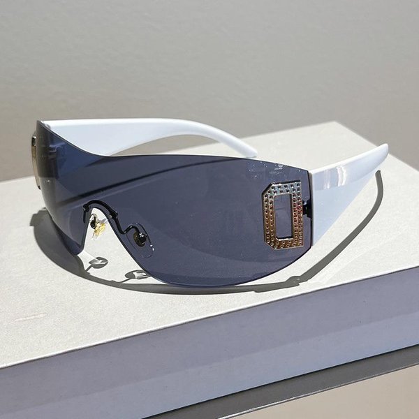 Gafas De Sol Y2K De Moda Para Mujeres Hombres Punk Moda ProteccióN UV400 Lentes De Una Pieza Gafas Deportivas DiseñO Sin Montura White-image