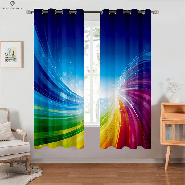 Cortinas Blackout Aislantes Del Calor, ArcoíRis, Color Brillante, Estampado Degradado, HabitacióN Infantil, Sala De Estar, DecoracióN De Estudio, 2 Piezas W100Xh130(Cm) Folio&Rod Pocket-image