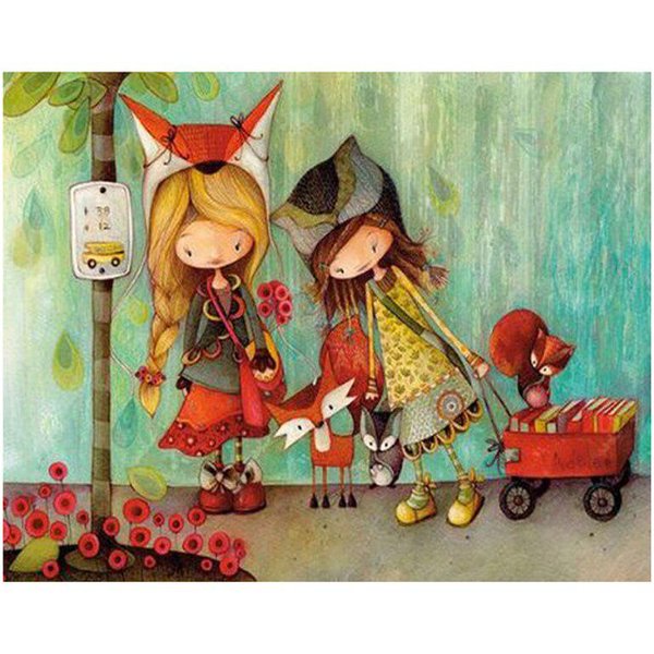 Pintura De Diamantes Dibujo Animado NiñA Animal Diamante Redondo Completo Imagen Bordado De PedreríA DecoracióN De Boda 20X30CM-image