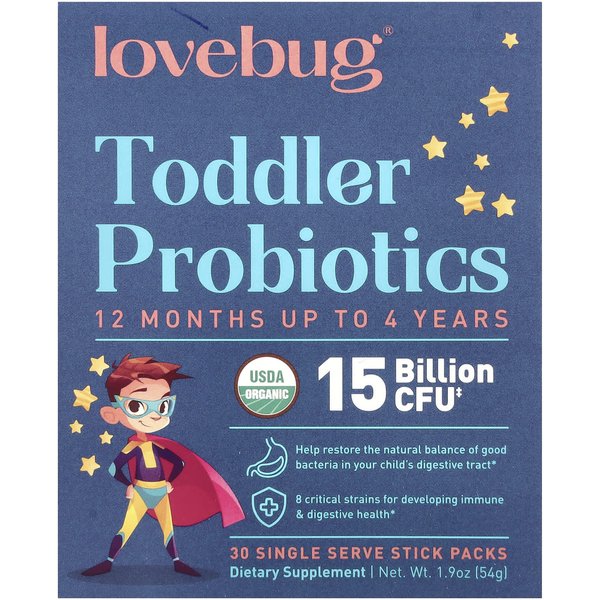 ProbióTicos Lovebug, ProbióTico Para BebéS, De 12 Meses A 4 AñOs, 15 Mil Millones De Ufc, 30 Porciones En Barritas, Paquete De 0,06 Oz (1,8 Gramos) Cada-image