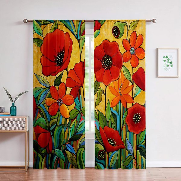 Cortinas Modernas Minimalistas Florales Para Plantas, 2 Paneles, Verde Hoja Selva Tropical, DecoracióN Para Sala De Estar, Dormitorio, BalcóN, 3D W50X130H(Cm)X2Pcs&Rod Pocket-image