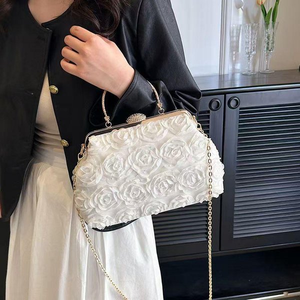 Torebka Wieczorowa W Stylu ChińSkim Z Kwiatowym Wzorem 3D - Modna Torebka śLubna Dla Kobiet, Na Ramię Lub Crossbody 27X8X18 Cm-image