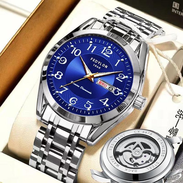 Nuevo Reloj Totalmente AutomáTico No MecáNico Para El AñO Y El Reloj De Cuarzo Digital Nacional Para Hombre Doble Calendario Reloj Luminoso One Blue-image