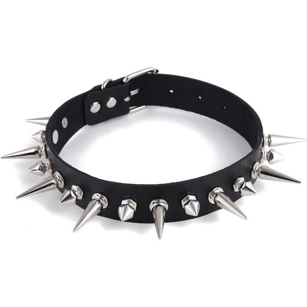 Collar Gargantilla Con PúAs Negro Punk Collar Femenino Mujeres Hombres Cuero Negro Tachonado Remaches Chocker JoyeríA Accesorios GóTicos Black-image