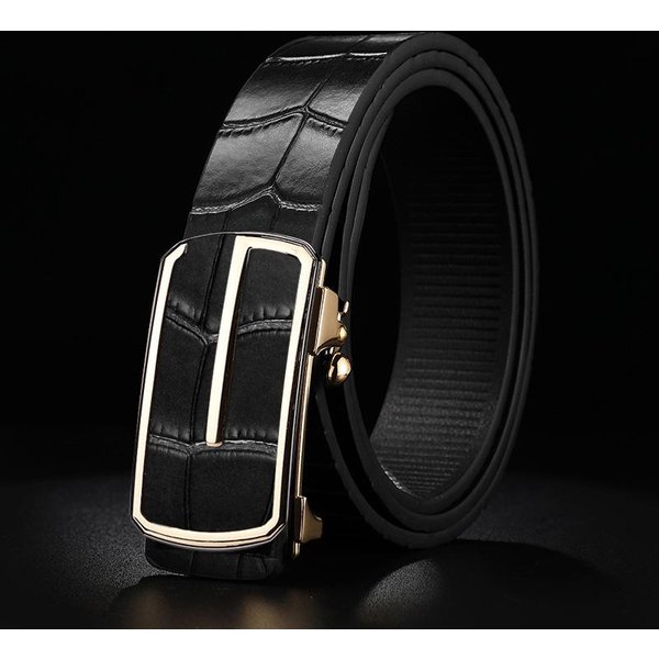 Nuevo CinturóN Para Hombre Moda Simple PatróN De Cocodrilo Piel De Vaca Hebilla AutomáTica CinturóN Para Hombres De Mediana Edad Y JóVenes Negocios Cuero Genuino CinturóN Para Jeans 130Cm-image