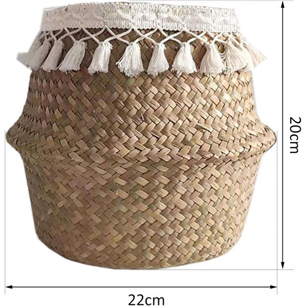 Cesta De Paja Tejida Natural Cesta De Almacenamiento Tejida Plegable Cesta De Paja Para Plantas 1 Gris-image
